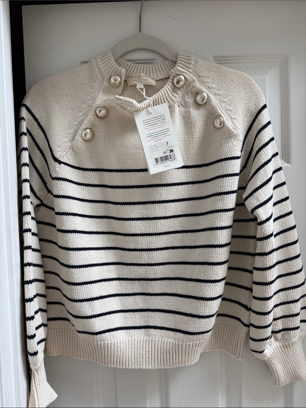 NWT Sézane Loélie Jumper Ecru/Navy - Picture 4 of 10